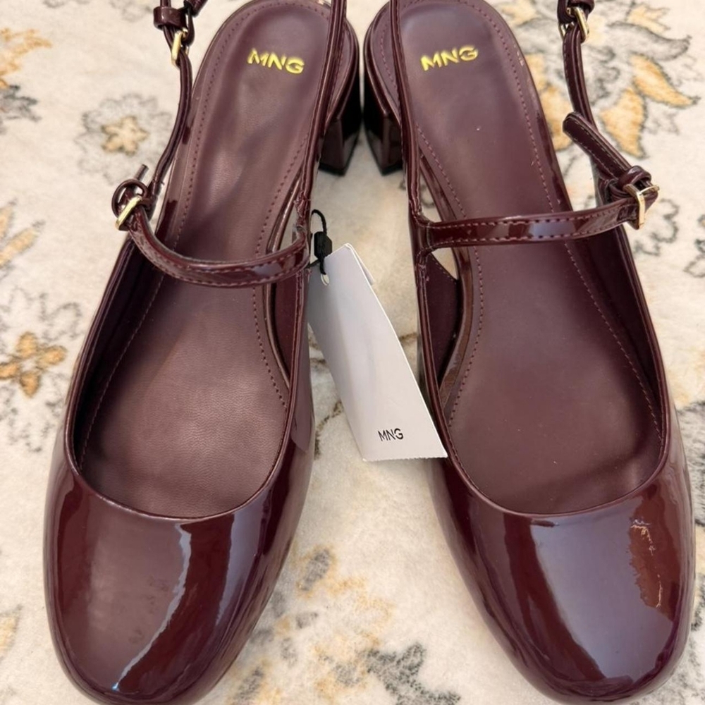 Mango Burgundy and Purple Patent Round Toe Slingback Heels - Picture 7 of 7